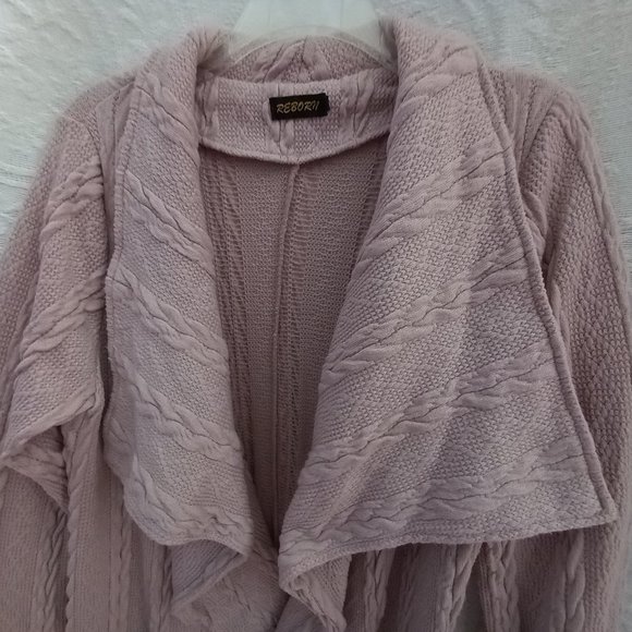 Rose Mauve Cable Knit (look) Long Duster Sweater Cardigan By REBORN LG (T-358) - Picture 7 of 12